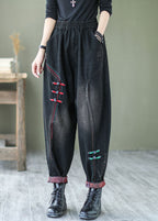 Natural Black Button denim harem Pants Spring