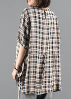 Natural o neck drawstring summer tunics for women Shape black plaid top