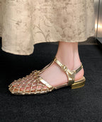 New French Hollow Out Buckle Strap Gold Sandals