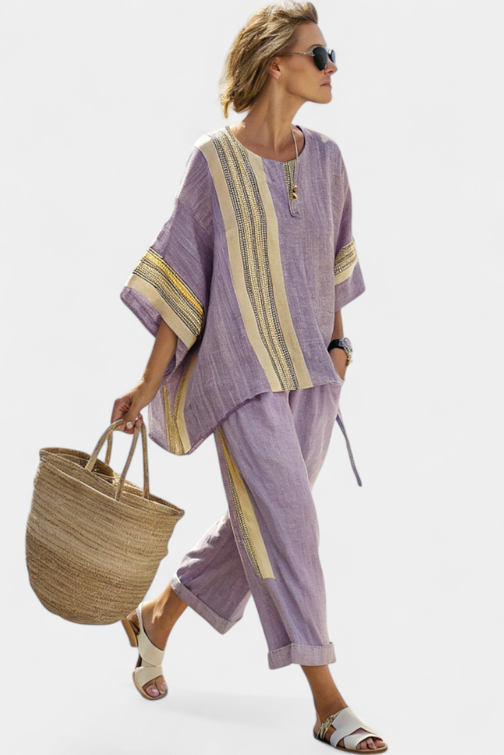 Alodia™ Elegant Two-Piece Set | Striped Top and Wide-Leg Trousers