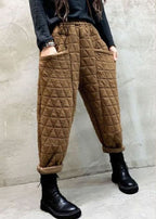 Organic Black Elastic Waist Thick Pockets Casual Winter Pants