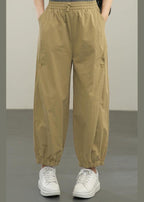 Organic Khaki High Waist Cargo  Pants Trousers Summer