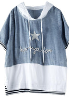 Organic white cotton tunic top hooded patchwork silhouette blouses