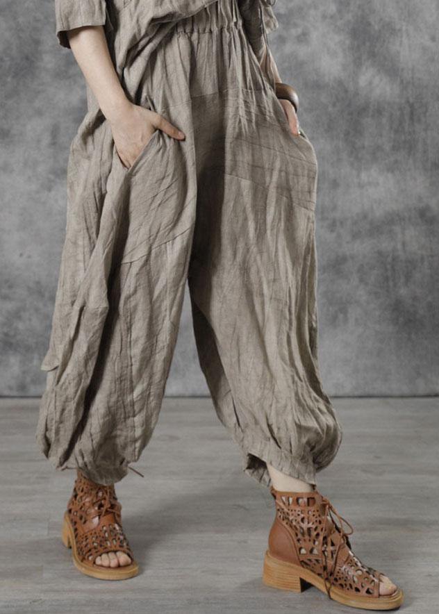 Plus Size Apricot Pockets Patchwork Fall Pants