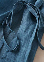 Plus Size Blue O-Neck Embroideried Cotton Dress Short Sleeve