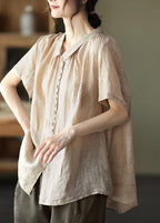 Plus Size Orange Peter Pan Collar Pockets Patchwork Ramie Cardigan