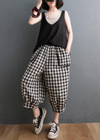 Plus Size Plaid Elastic Waist Casual Harem Pants Summer Cotton Linen