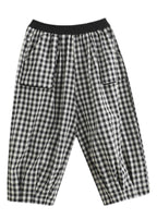 Plus Size Plaid Elastic Waist Casual Harem Pants Summer Cotton Linen