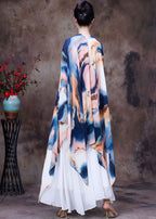 Plus Size White Asymmetrical Design Tie Dye Chiffon UPF 50+ Top Batwing Sleeve