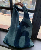 Retro Blue Letter Print Patchwork Denim Shopping Bag