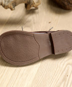 Retro Splicing Flat Shoes For Women Lace Up Chocolate Cowhide Leather Flat Shoes