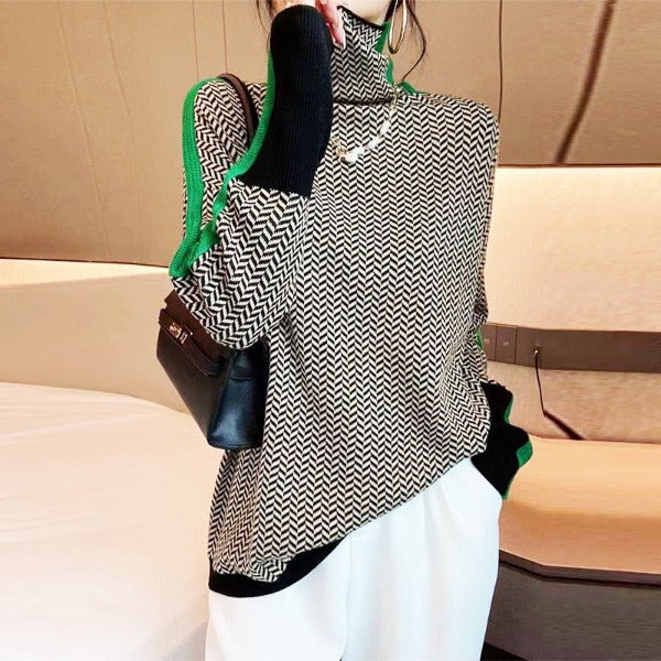 June | Eleanor | Herringbone Luxe Turtleneck