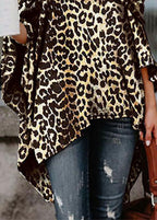 Sexy Slash neck Asymmetrical Design Off The Shoulder Leopard Print Top Summer