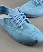 Simple Blue Cotton Fabric Flat Shoes For Women Cross Strap Flat Shoes
