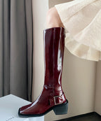 Stylish Green Cowhide Leather Boots Splicing Zippered