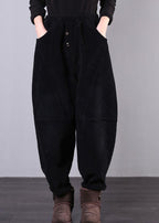 Unique black trousers oversized fall Corduroy pockets Cotton women trousers