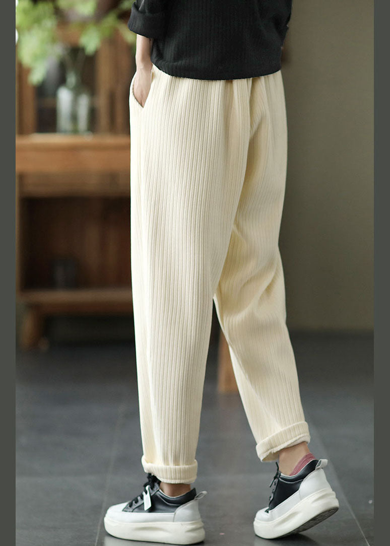 Vintage Chocolate Thick Button Pockets Straight Casual Fall Pants