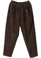 Vintage Chocolate Thick Button Pockets Straight Casual Fall Pants