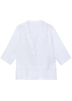 Women Black Peter Pan Collar side open stand collar Half Sleeve Coat Summer