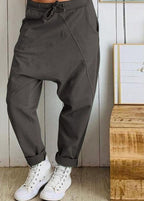 Women Casual Loose Elastic Waist Harem Trousers Long Solid Pants