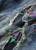 Women Cotton Vintage Embroidered Elastic Waist Casual Jeans