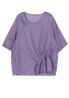 Women Light Purple asymmetrical design Cotton Linen Shirts Summer