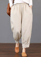 Women Solid Color Elastic Waist Loose Cotton Pants
