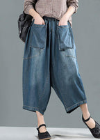 Women Spring Casual Big Pockets Solid Loose Jeans