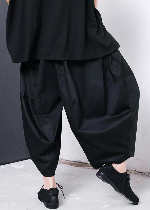 Women black cotton blended Solid Color Pleated Loose Bloomers