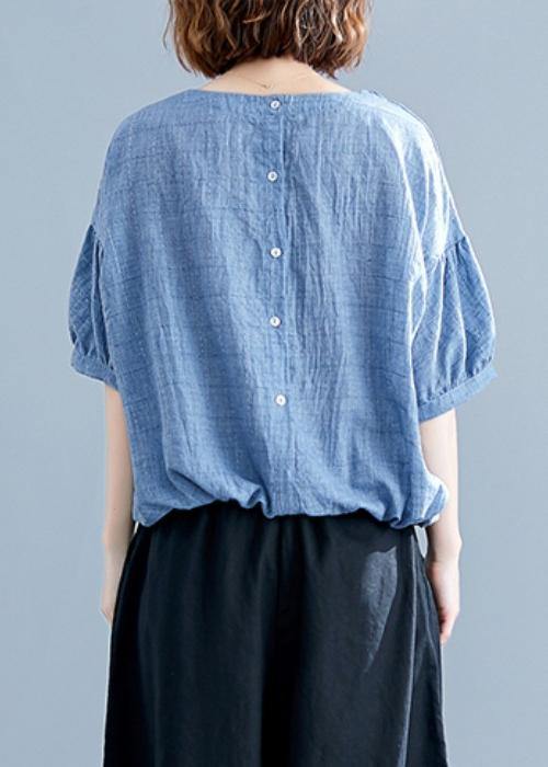 Women blue cotton tunics for women o neck drawstring Dresses blouses