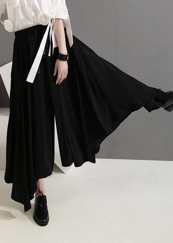 Women clothes Vintage Summer Draped Black Fashion Wide Leg Pants