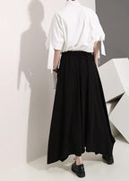 Women clothes Vintage Summer Draped Black Fashion Wide Leg Pants