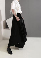 Women clothes Vintage Summer Draped Black Fashion Wide Leg Pants