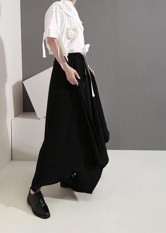 Women clothes Vintage Summer Draped Black Fashion Wide Leg Pants