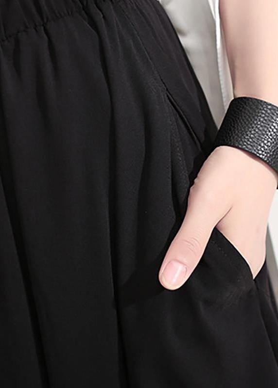 Women clothes Vintage Summer Draped Black Fashion Wide Leg Pants