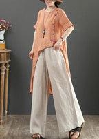 Women o neck asymmetric linen blouses for women pattern orange tops