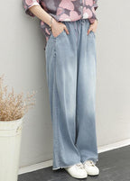 Women's pants elastic waist tie Tencel denim pants fat legs pants