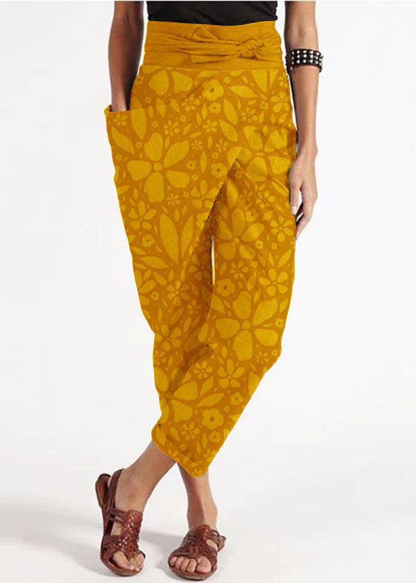 Grey asymmetrical design High Waist Cotton Harem Summer Pants