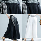 black cotton blended wide leg pants tie waist casual trousers