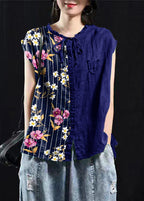 Organic Blackish Green Patchwork Ruffled Top Short Sleeve