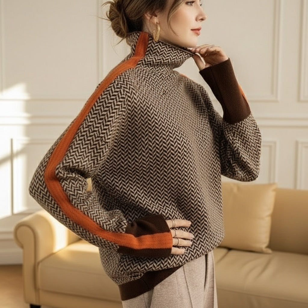June | Eleanor | Herringbone Luxe Turtleneck