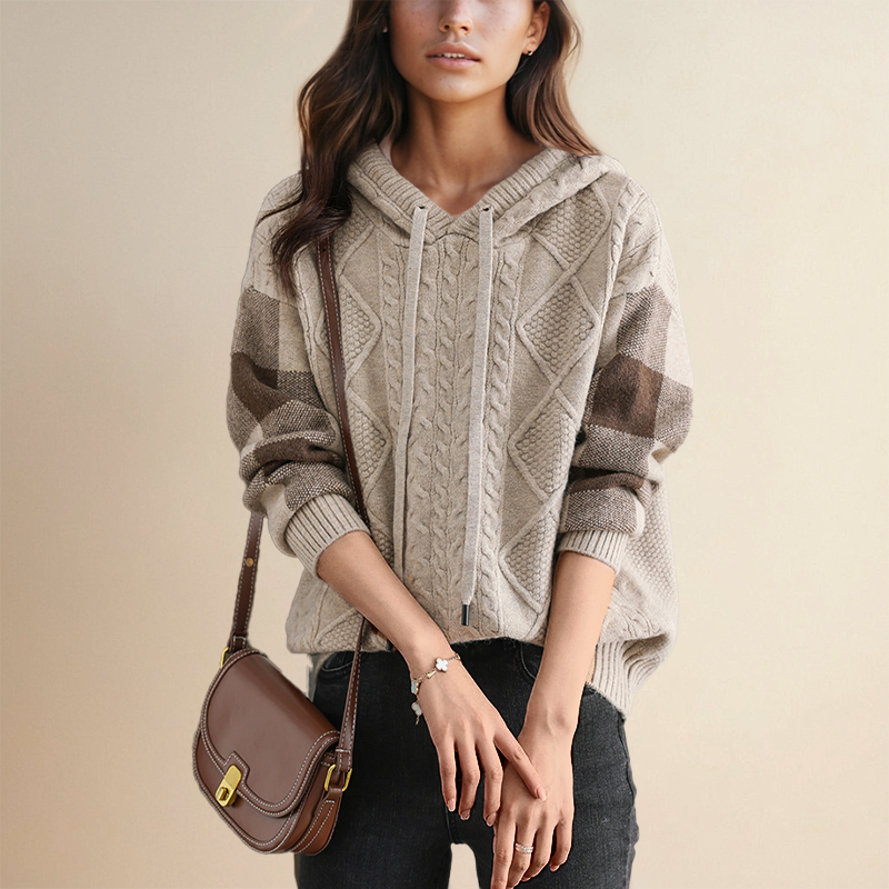 June | Emily | Cable Knit Hoodie Sweater