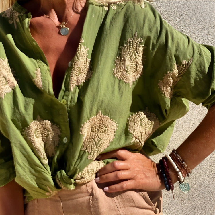 Celestria – Embroidered Shirt with Button Placket