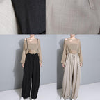 stylish women khaki cotton linen wide leg pants multiple wearing methods pants