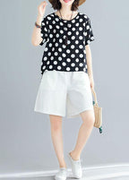 summer blended two pieces black dotted tops and white shorts