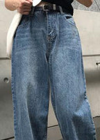 winter vintage denim blue pants high waist wide leg trousers